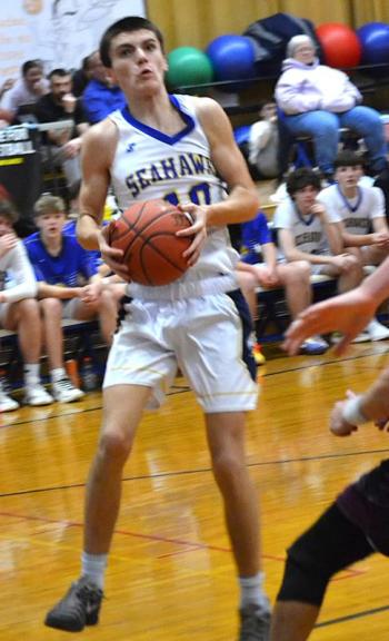 Thomas Hennessy goes up for shot. KEVIN BURNHAM/Boothbay Register