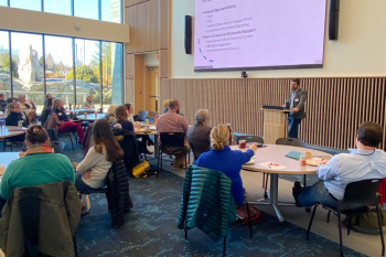 Public affairs specialist Mike Conathan, a member of Bigelow Laboratory’s board, addressed the group. Courtesy of Bigelow Laboratory