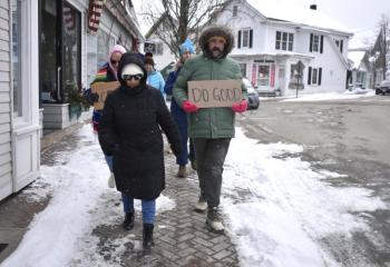 Protestors walk down Townsend Avenue. ISABELLE CURTIS/Boothbay Register