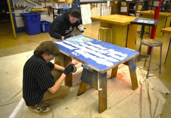 Spencer Wood and Harrison Hinckley expoy unfinished edges. ISABELLE CURTIS/Boothbay Register