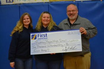 First National Bank's First Hoop donation to Boothbay Region High School. Courtesy of FNB 