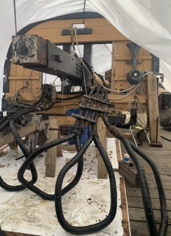 U.S Brig Niagara's new rigging is a work in progress. ISABELLE CURTIS/Boothbay Register