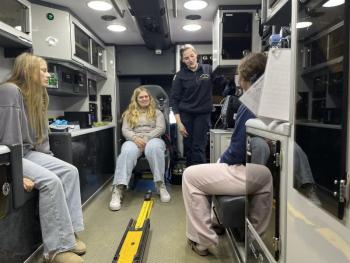 The BRHS students learn about what is included in an ambulance during their recent tour of the BRAS facility. Larry Brown photo