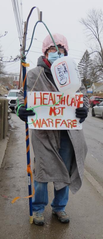 One of the protestors on March 7. Courtesy of Nigel Calder