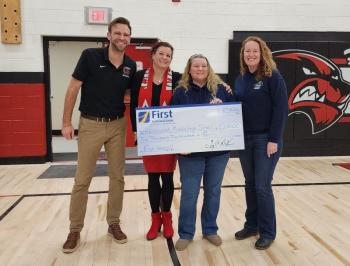 First National Bank's First Hoop donation to Wiscasset Middle High School. Courtesy of FNB