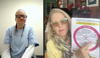 Sharon Kennedy participating in podcast with Patrisha McLean from prison in UK. Courtesy of McLean