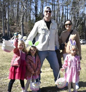 Ed & Ashley Bernard with daughters Eloise, Chloe and Calli after the morning Easter egg hunt at Boothbay Fire Station April 4. LISA KRISTOFF/Boothbay RE