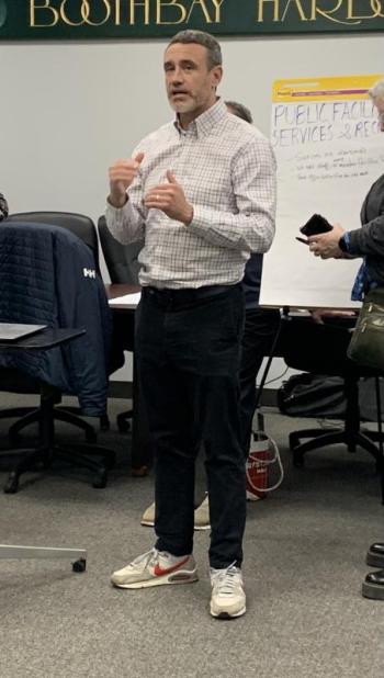 VHB Project Manager Luke Mitchell gives background on Maine's Comprehensive Plan guidelines. ISABELLE CURTIS/Boothbay Register