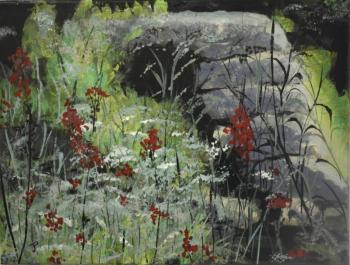 Janet Percival - "Cardinal Weed on the Sheepscot" - acrylic