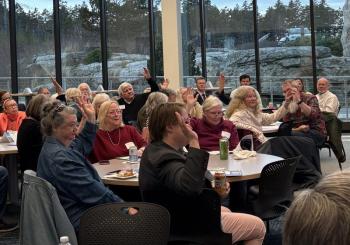 A vote is taken at the LCRPC annual meeting held April 15 at Bigelow Laboratory for Ocean Sciences. Courtesy photo
