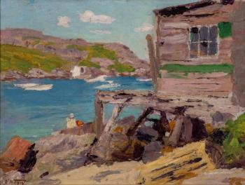 Edward Potthast (1857–1927), "Lavender Shack," 1926, oil on board, 12 x 16 inches. Courtesy of Jennifer Pye, Director Monhegan Museum of Art & History