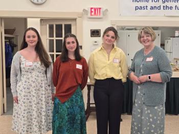 Good Citizens students. From left, Amelia Rice, Lyra Puchalski, Eleanor Marshall and Pemaquid member Deborah Olson. Audrey Miller photo