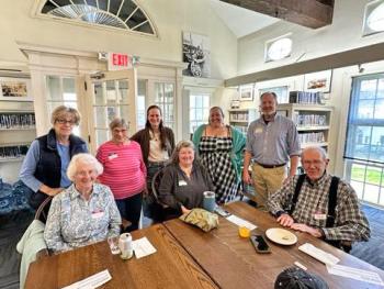Participants at the Conversation Café at the Boothbay Harbor Memorial Library May 16. Courtesy of Bob Drury