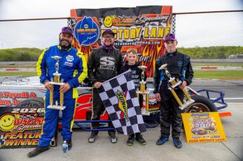 Sport Modifieds, from left: Adam Chadbourne, Kyle Hewins, Noah Das and Jaxson Moreside. Jasen Dickey Photography