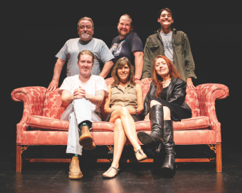 Cast members of "Don't Dress For Dinner," front, left: Ell Stanton, Laura Morris, and Christine Andersen; back row: George Bates,  Malachi Esancy, and Jack Sullivan. Photo: Jack Sullivan