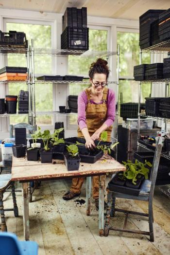 Erica Berman potting up seedlings. Michael Wilson photo