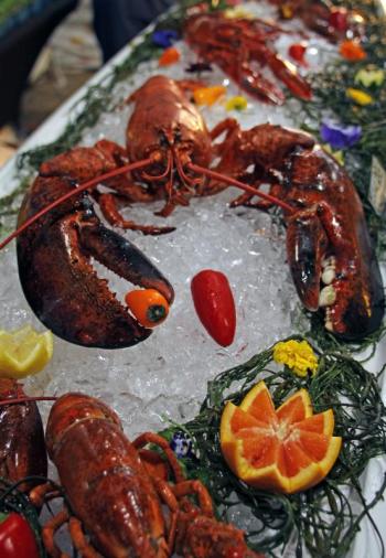 This 10-pound lobster helped decorate a table. STEVE EDWARDS/Boothbay Register