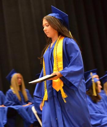 Class Valedictorian Sarah Harris with one of her awards. KEVIN BURNHAM/Boothbay Register