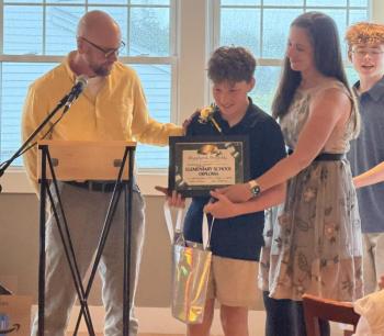Principal Shawn Gallagher, Shepherd Griffith and teacher Julie Browne. Eileen Higgins photo