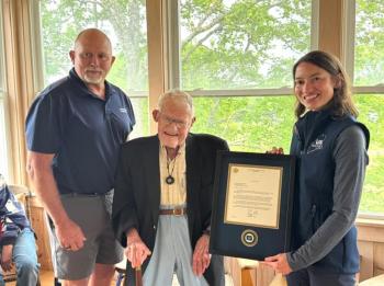Michael Brann (Acting Director Veterans Benefits Adminstration), Dr. Barclay Shepard, and Director Tracye Davis (Medical Center Director – VA Maine Heatlhcare). Sarah A. Sherman photo