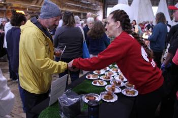 Serving a lobster bite. STEVE EDWARDS/Boothbay Register