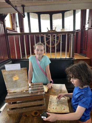 Eleanor and Lincoln McCaffrey at one of the Treasure Hunt locations. Elaine Jones photo