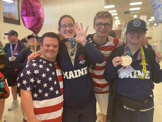 Grace and Valerie Giles with friends on their return. Courtesy photo