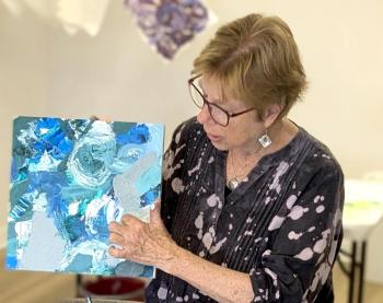 Maine artist Sarah Wilde leading her popular Abstract Workshop. New one coming up! Courtesy of Boothbay Region Art Foundation