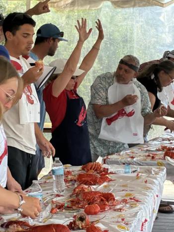 Irene Hardesty signals the judges. LISA KRISTOFF/Boothbay Register