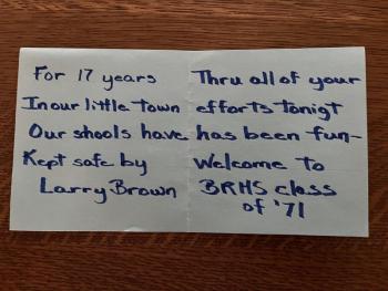The document presented to Larry Brown from Tom Nickerson. Courtesy photo