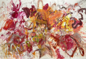 Kathryn Shagas, “Pulse of the Garden,” acrylic and drawing media on paper at the Maine Art Gallery, Wiscasset. Photo courtesy of the artist