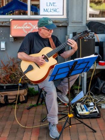  Jazz guitarist Neil Lamb, of LamboLaw Jazz Duet, playing at a previous sidewalk concert during a past Wiscasset Art Walk. Bob Bond photo