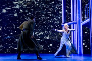 Elsa (Marie Eife) warning Hans (Paul Schwensen) to keep his distance in a scene from MSMT "Frozen" running through Aug. 1 Jared Morneau Photography