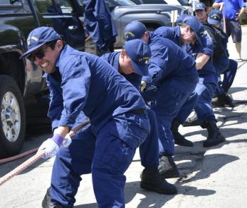 The US Coast Guard went up against the BRHS Athletes who pulled on the East side of the Footbridge.