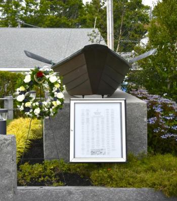  A wreath is placed in front of the memorial in remembrance.  ISABELLE CURTIS/Boothbay Register