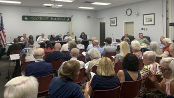 The BBHWP's first public hearing drew about 60 residents to the Boothbay Harbor Town Office July 8. ISABELLE CURTIS/Boothbay Register