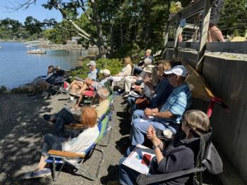 Boothbay Shores Association members gather for the re-dedication ceremony Aug. 15. Sheila Balog photo