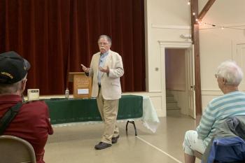 News Center Maine's Don Carrigan visits Southport Town Hall to share personal and professional insights to a packed house July 28. ISABELLE CURTIS/Boothbay Register