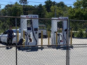 The future of the electric vehicle charging stations at Meadow Mall enters limbo as questions arise about proper permitting. ISABELLE CURTIS/Boothbay Register
