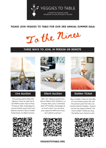 3 Ways to Join graphic: outlines our in-person gala and live auction, online silent auction, and Golden Tickets