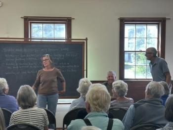 Beverly McFarland shares stories about her time spent at the East Boothbay School. Mark Sullivan photo