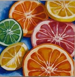 "Citrus Fruit Group #1" by Roz Davis from her show at Hall Gallery earlier this year. Courtesy of John Del Vecchio