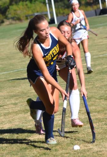 Moriah Smith moves the ball on the offensive end of the field. KEVIN BURNHAM/Boothbay Register