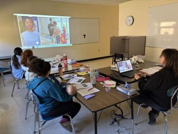 Future babysitters learn the proper techniques for caring for an infant at a Babysitter Training class in Wiscasset last spring. Courtesy of Raye Leonard