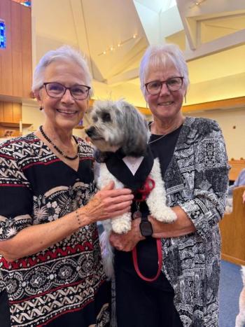 Margaret "Mugsy" Schwab, left, and Katie Ryan, with their dog, Birdie. Courtesy photo