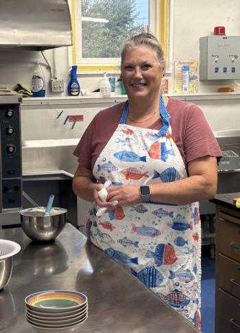 Chef Pam Pearce whips up fresh, local meals everyday for kids at Southport Central School. Courtesy of Shawn Gallagher