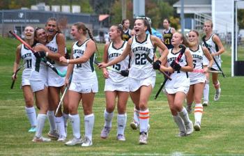 A happy Winthrop team celebrates their victory. KEVIN BURNHAM/Boothbay Register