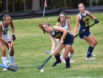 Seahawk freshman Mabel Kaler looks to score in the first half. KEVIN BURNHAM/Boothbay Register