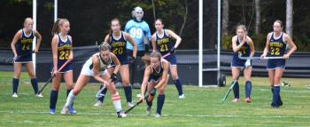 Boothbay defenders in position near the goal in the first half. KEVIN BURNHAM/Boothbay Register