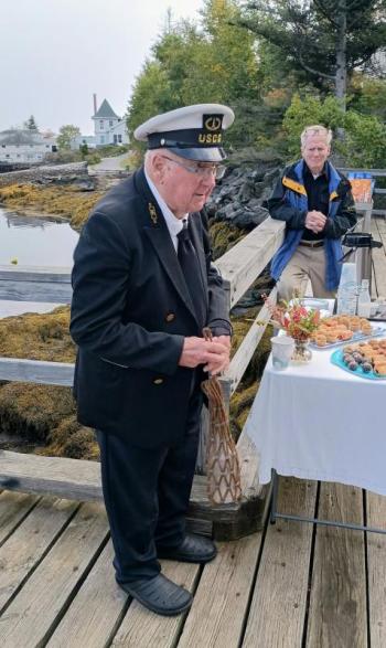 Howard Wright says a few words about the boats he and his wife Dee donated to Burnt Island. Courtesy photo